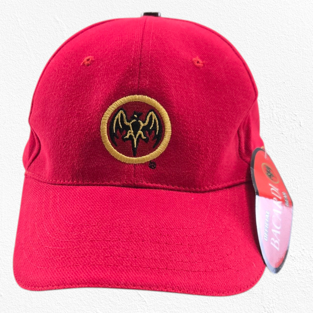 Bacardi Red Adjustable Embroidered Bat Logo Baseball Cap Hat NWT